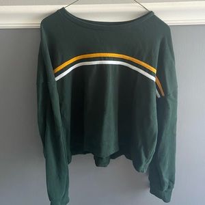 Forever 21 dark green long sleeve crew neck with yellow and white stripes size M